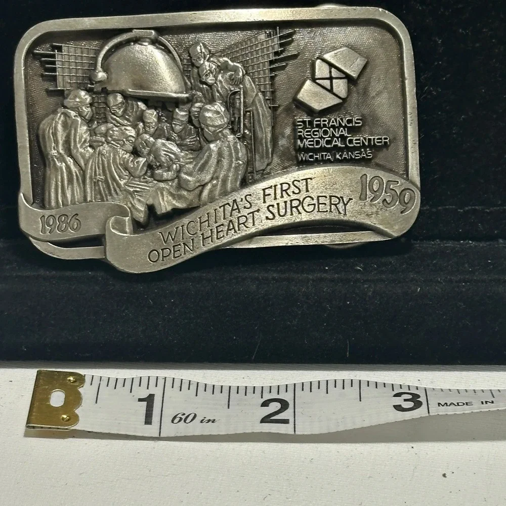 Vintage 1986 St Francis Wichita First Open Heart Surgery 1959 Medical Buckle 268